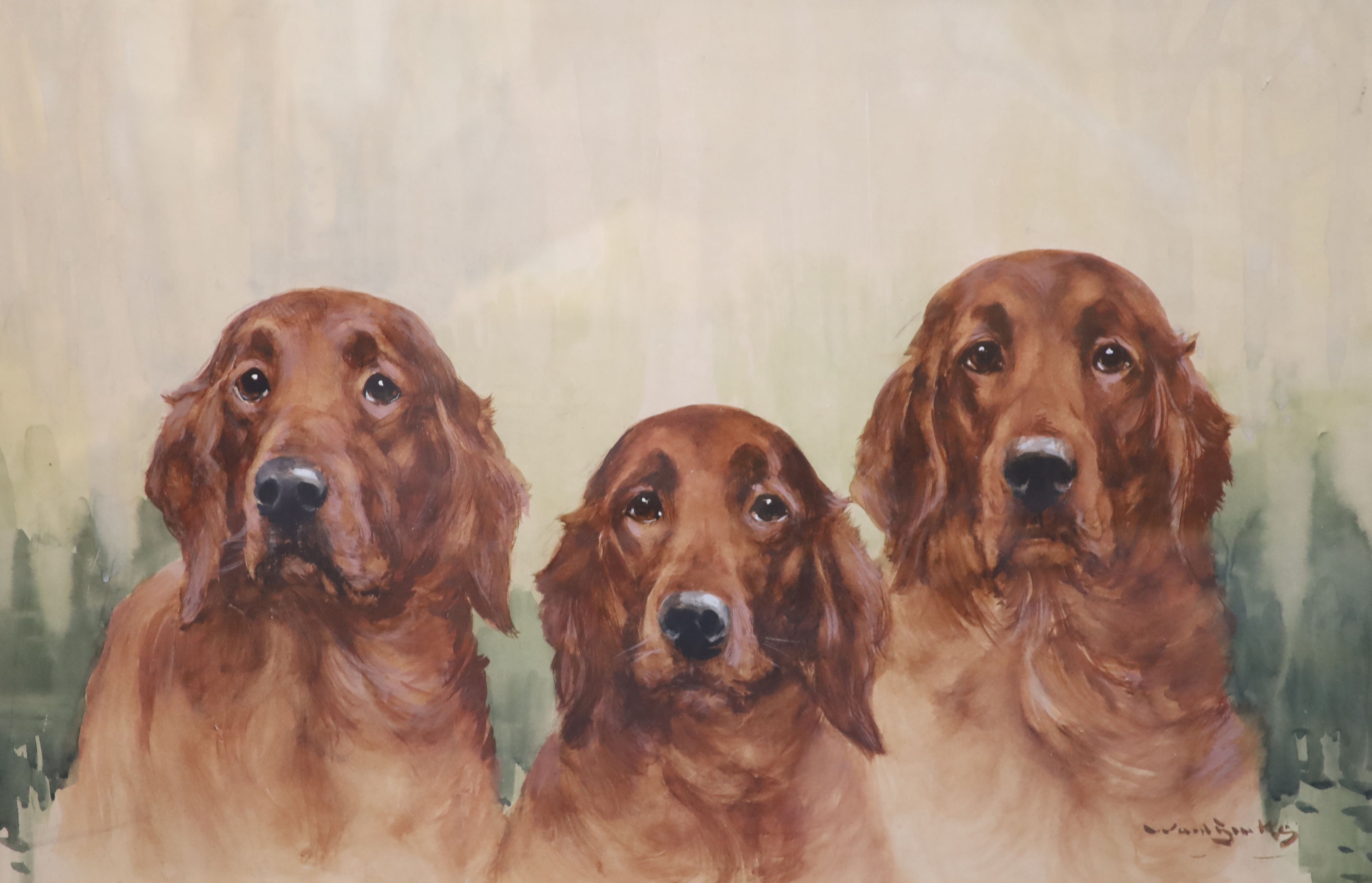 Reuben Ward Binks (1860-1945) Three Irish setters 17.5 x 26.75in.